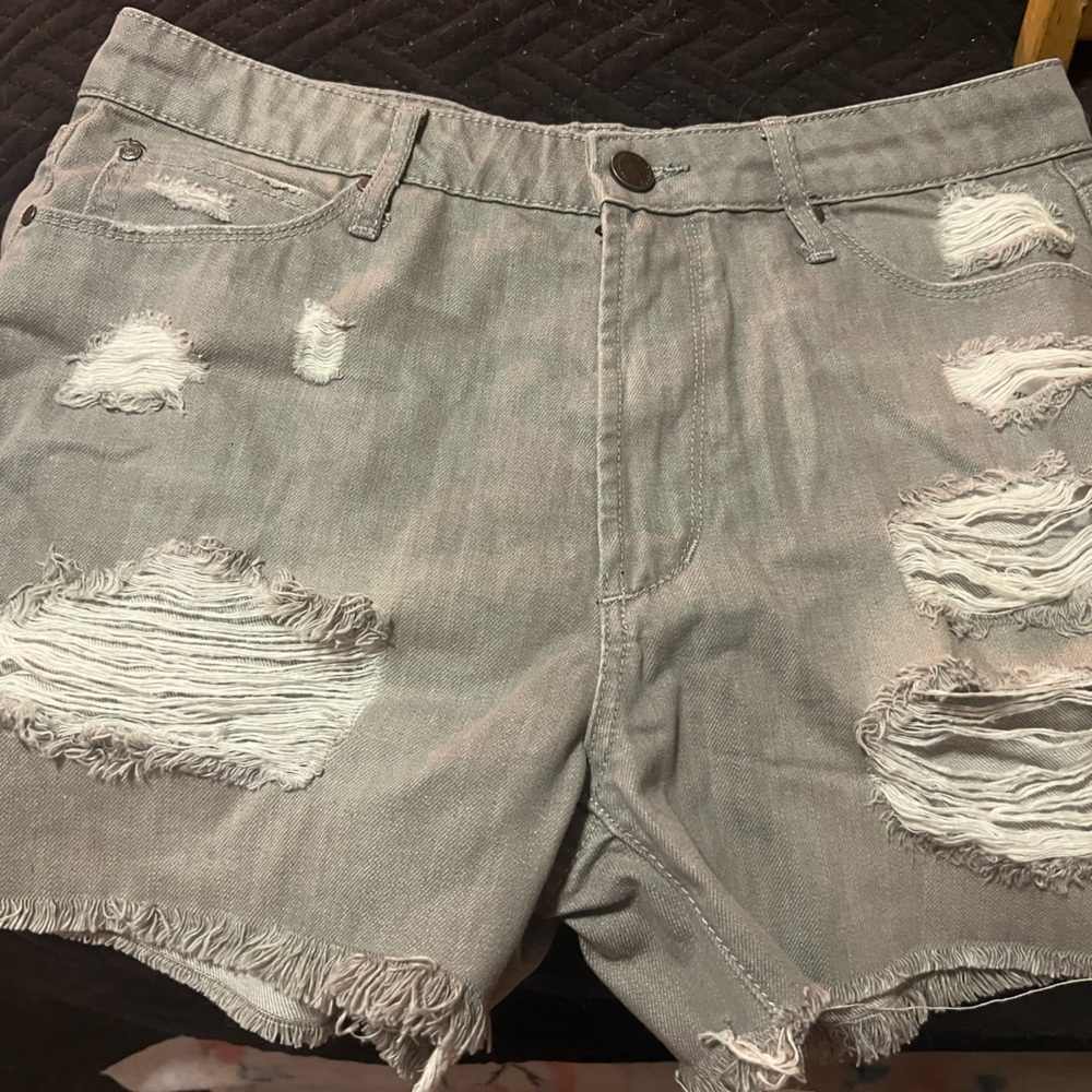Articles Of Society Light Gray Distressed Jean Shorts